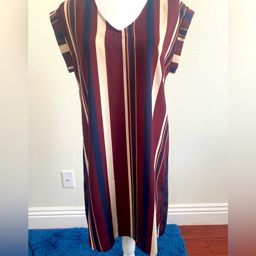 Sweet Rain Striped Midi Dress - Burgundy, Navy, Cream